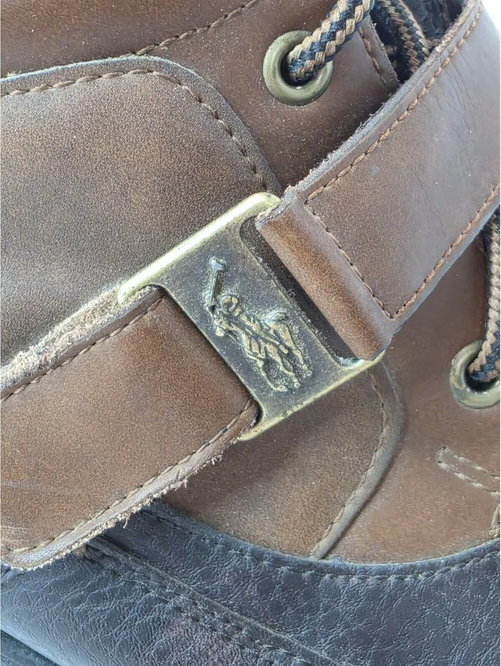 Polo Ralph Lauren Hardy II Brown Black Leather Duck Boots Shoes Mens Size 12 D